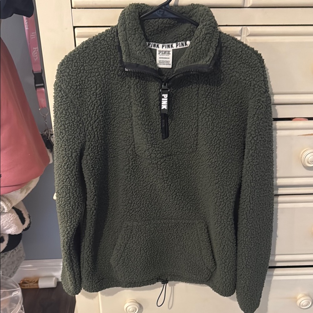 PINK Victoria's Secret Women’s Green Quarter-Zip Pullover